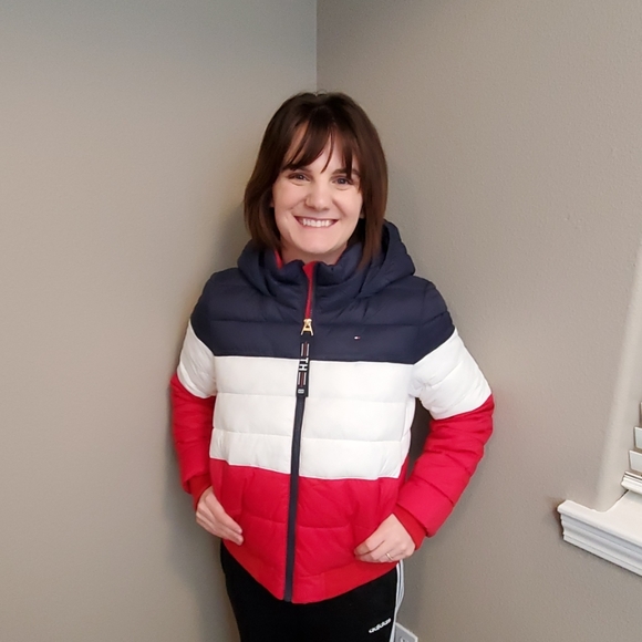 Nwt Tommy Hilfiger Striped Puffer Coat 